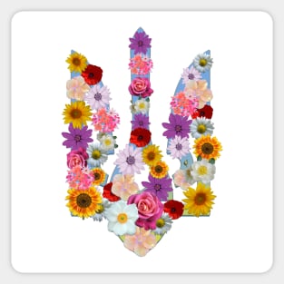 Lot of flowers on ukrainian trident Sticker